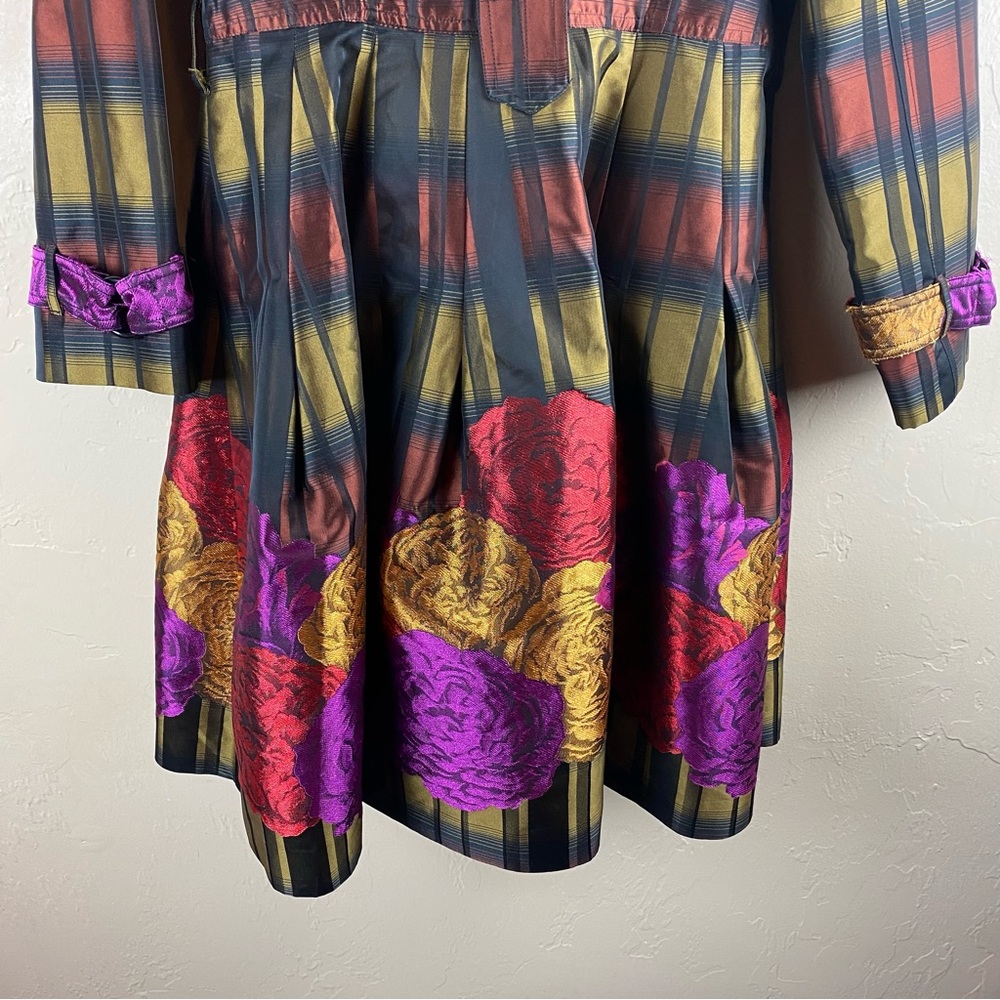 Samuel Dong Plaid Floral Bubble Trench Coat Jacket size small - Picture 7 of 13
